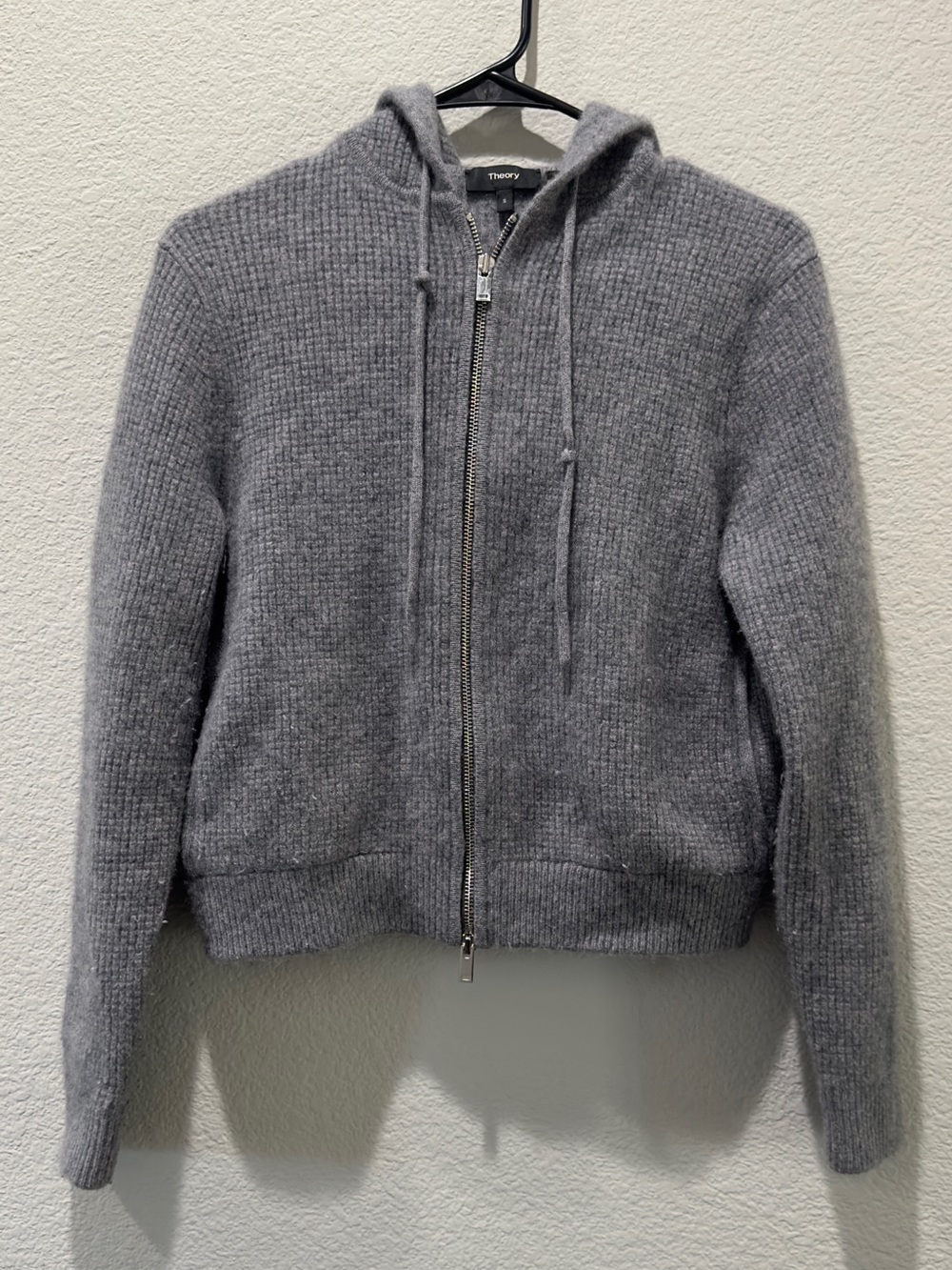 Theory Light Gray Hooded Zip Cardigan